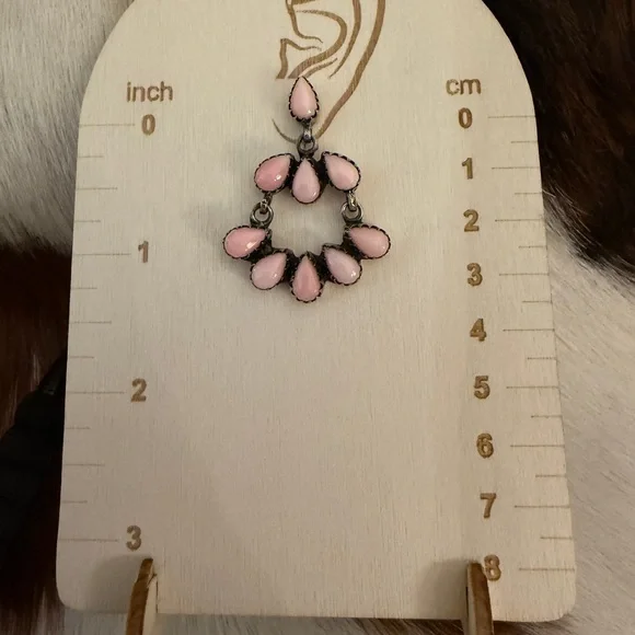 ❤️ Queen Pink Conch Navajo Style Statement 925 Dangle Chandelier Earrings 20.4Gm - Picture 5 of 12